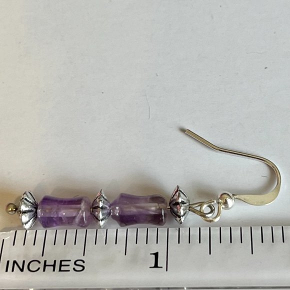 Lavender Purple Amethyst Bead Earrings Silver Plated Dangle Semiprecious - Picture 9 of 9